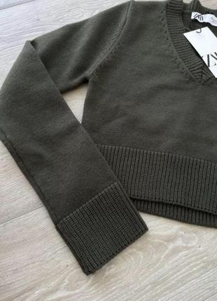 Теплый свитер цвета хаки из хлопка с ромир zara3 фото