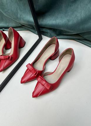 Классические красные кожаные туфли лодочки с бантиком2 фото