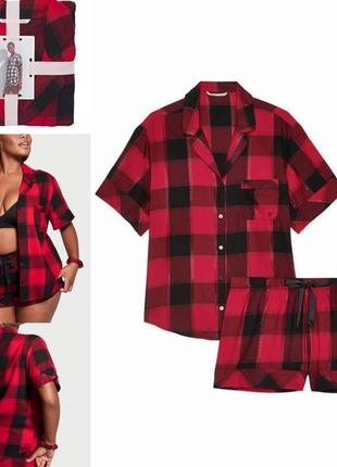 Пижама фланелевая короткая victoria's secret flannel short pajama set