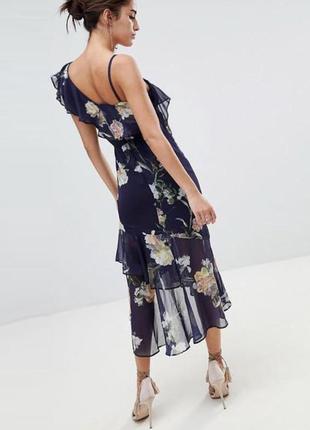 Распродажа платье hope &amp; ivy меди с асимметричными оборками asos и цветочным принтом