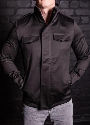 Черная мужская куртка пиджак на застежке3 фото