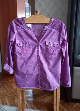 Рубашка с кружевной кокеткой