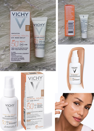 ✨уцінка vichy capital soleil spf50+ тонуючий сонцезахисний флюїд проти ознак фотостаріння шкіри