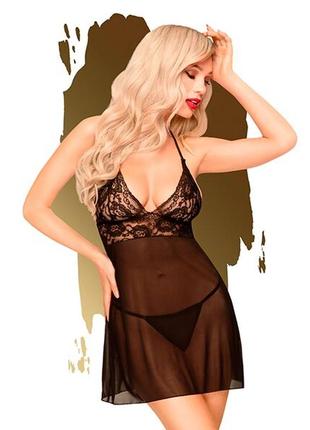 Мини-платье с кружевным лифом и стрингами penthouse - bedtime story black