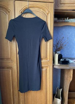 Платье в рубчик черное тянется короткий женский размер м на запах6 фото