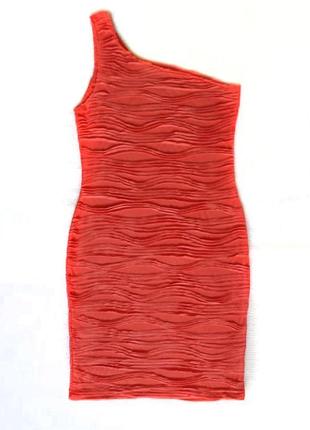 Sale!стильна коралова сукня на одне плече по фігурі/плаття/платье летнее на одно плечо