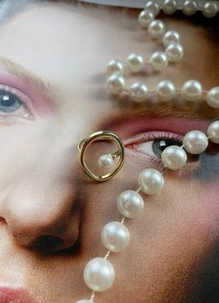 Колечко золотое с жемчугом новое стильное, бижутерия люкс качества, кольцо
