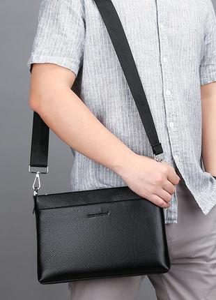 Великий чоловічий шкіряний клатч барсетка чорний. клатч сумка з натуральної сумки для чоловіків3 фото
