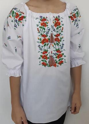 Блуза (вышиванка) для девочки белая3 фото