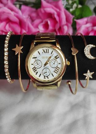Невероятный и шикарный комплект аксессуаров, часы geneva gold + браслеты 😍