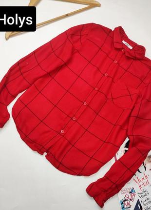 Рубашка женская красного цвета в клетку от бренда holys s1 фото