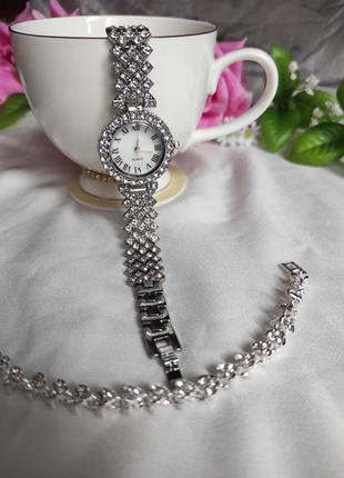 Нереально красивый женский набор аксессуаров, часы+браслет с камнями 💎😍5 фото