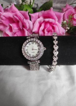Нереально красивый женский набор аксессуаров, часы+браслет с камнями 💎😍2 фото