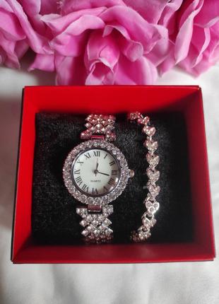 Нереально красивый женский набор аксессуаров, часы+браслет с камнями 💎😍6 фото
