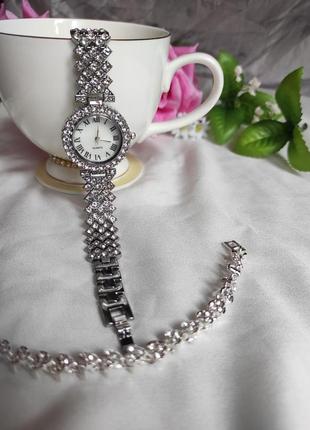 Нереально красивый женский набор аксессуаров, часы+браслет с камнями 💎😍7 фото