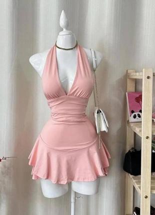 Стильна сукня-комбінезон з шортами під низом стильний якісний шоколадний рожевий5 фото