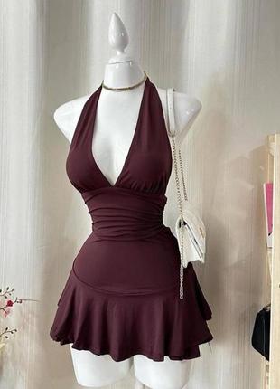 Стильна сукня-комбінезон з шортами під низом стильний якісний шоколадний рожевий3 фото