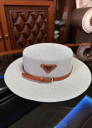 Соломʼяний капелюх prada сірий шляпа сірий брендовий модний стильний на море федора для фотосесії