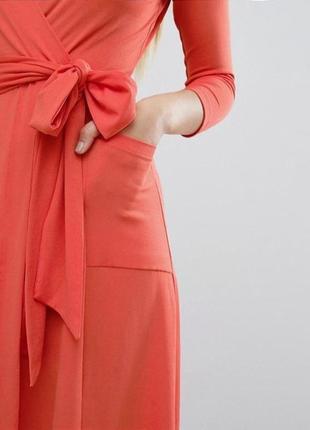 Розпродаж сукня asos міді/максі коралова з ефектом запаху7 фото