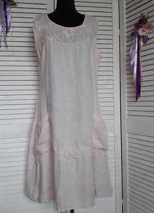 Натуральное, льняное платье нежно розового оттенка италия2 фото