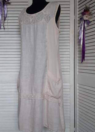 Натуральное, льняное платье нежно розового оттенка италия3 фото