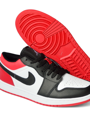 Nike air jordan 1 retro low кросівки кеди чоловічі найк джордан осінні весняні демісезонні демісезон низькі шкіра шкіряні білі з чорним і червоним