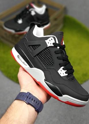 Nike air jordan 4 черные с красным кроссовки мужские найк джордан осенние весенние демисезонные демисезонные высокие отменное качество кожаные