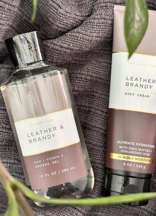 Bath and body works leather &amp; brandy гель для душа и крем для тела1 фото