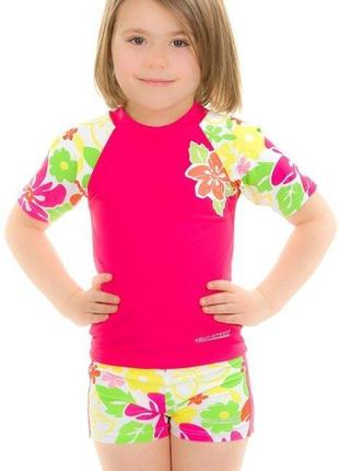 Топ сонцезахисний для дівчат aqua speedt-shirt flower 2121 рожевий, мультиколор дит 110см2 фото