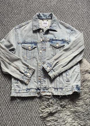 Zara  куртка джинсовая рваная  пиджак оверсайс1 фото