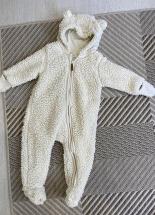 Мʼякий комбінезон з вушками молочний фліс