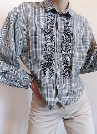 Винтажная блуза рубашка в клетку рубашка в клетку блузка винтаж натуральная рубашка1 фото