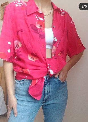 Винтажная рубашка короткий рукав вискоза разовая рубашка в цветы блузка оверсайз блуза в цветы винтаж2 фото