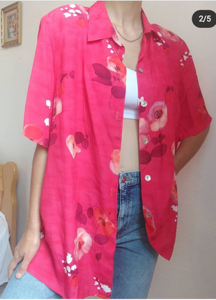 Винтажная рубашка короткий рукав вискоза разовая рубашка в цветы блузка оверсайз блуза в цветы винтаж3 фото