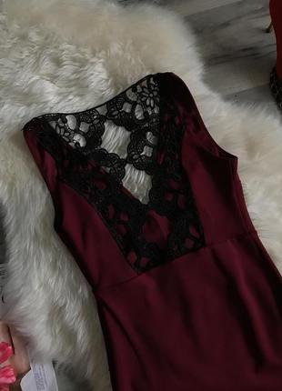 Шикарное бордовое марсала платье с открытой красивой кружевной спинкой