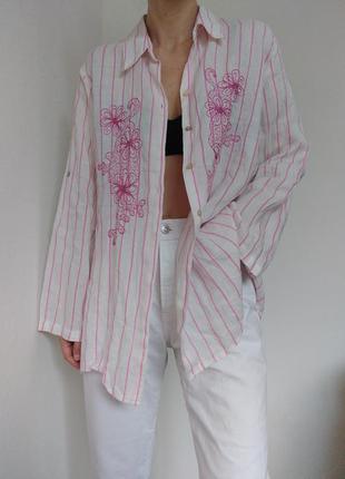 Вінтажна сорочка кропива натуральна сорочка в полоску блузка з вишивкою оверсайз блуза в полоску