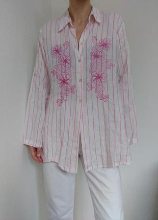Винтажная рубашка крапива натуральная рубашка в полоску блузка с вышивкой оверсайз блуза в полоску3 фото