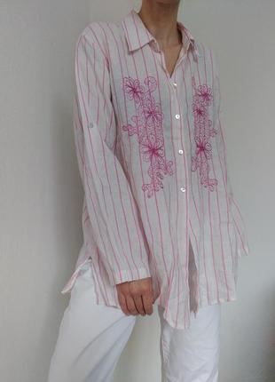 Винтажная рубашка крапива натуральная рубашка в полоску блузка с вышивкой оверсайз блуза в полоску5 фото