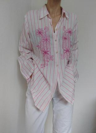 Винтажная рубашка крапива натуральная рубашка в полоску блузка с вышивкой оверсайз блуза в полоску6 фото