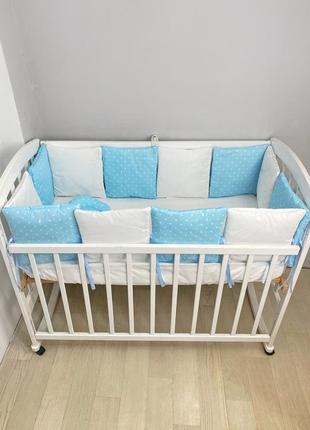 Комплект в кроватку - простынь с подушкой и плоские бортики на 4 стороны 120х60см -голубой в горошек