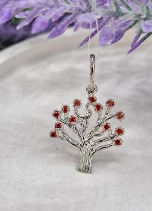 Срібний кулон підвіска дерево життя з червоними фіанітами 925