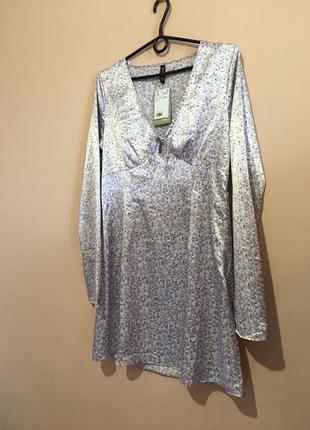 Новое сатиновое платье h&m pattern tie detail dress - s-m7 фото