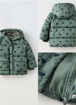 Курточка деми на флисе куртка zara принт сердечка