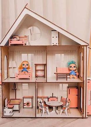 Будинок для барбі, будиночок для ляльок дерев'яний, з меблями для лолл, ляльковий будиночок з ліфом3 фото
