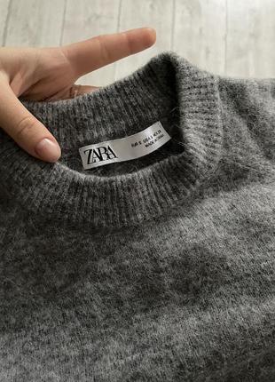 Серый базовый пуловер свитер шерсть альпака zara6 фото