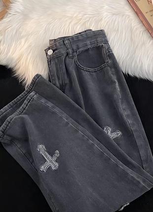 Baggy jeans! качественные джинсы с крестами3 фото