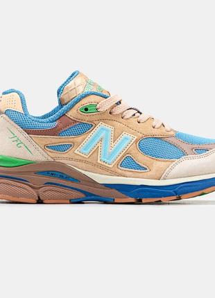 Мужские кроссовки new balance 990v3 x joe freshgoods beige blueнтер-биланс бежевого с белым цветами2 фото