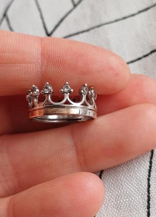 Комбинированное колечко корона серебро/золото3 фото
