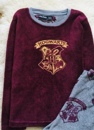 7-8 років, 128 зріст. disney harry potter hogward пухнаста флісова піжама. сіро - бордова тепла, м"я2 фото