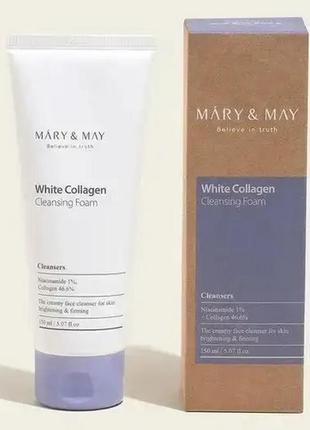 Пенка с коллагеном и ниацинамидом mary&may white collagen cleansing foam